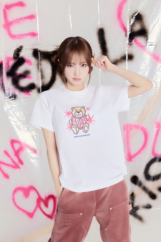 Yena x Adlv AC Bear Heart  Short  Sleeve T-Shirt