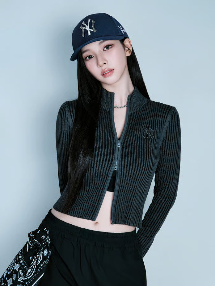 Karina Pick] 25FW MLB Women's Basic Vintage Lip Zip-Up Cardigan