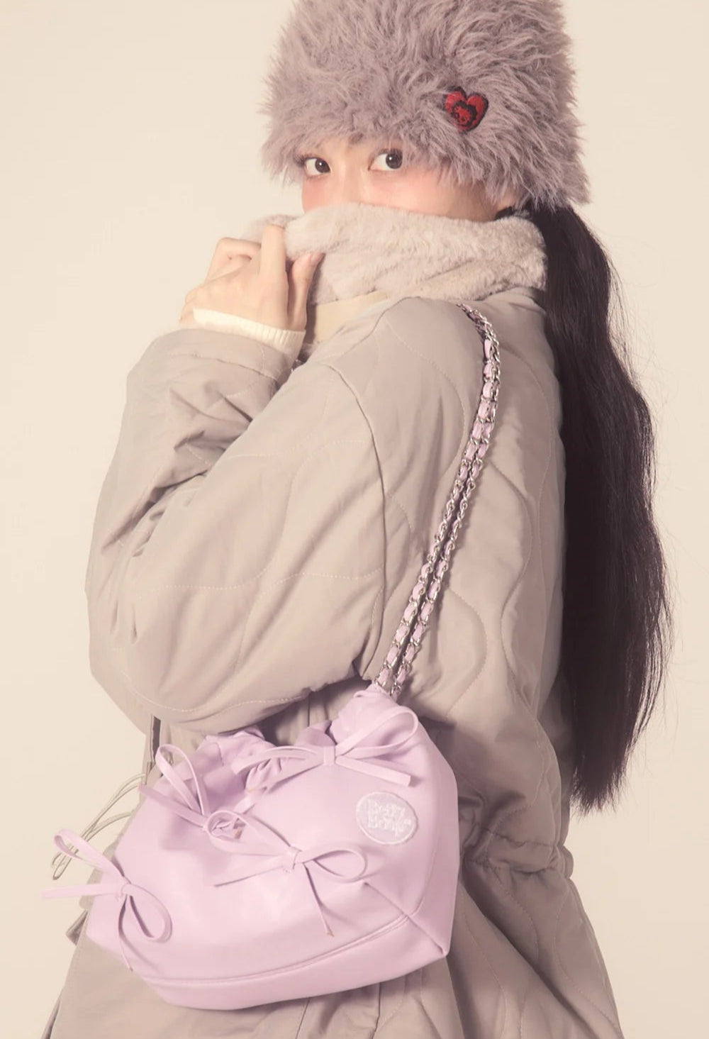 ULKIN CANVAS Betty Boop Ribbon Chain Bucket Bag