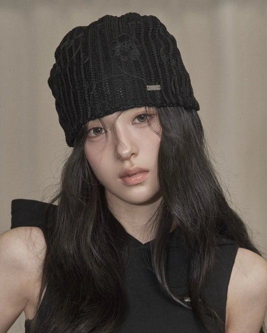 Khaki Point Flower Beanie