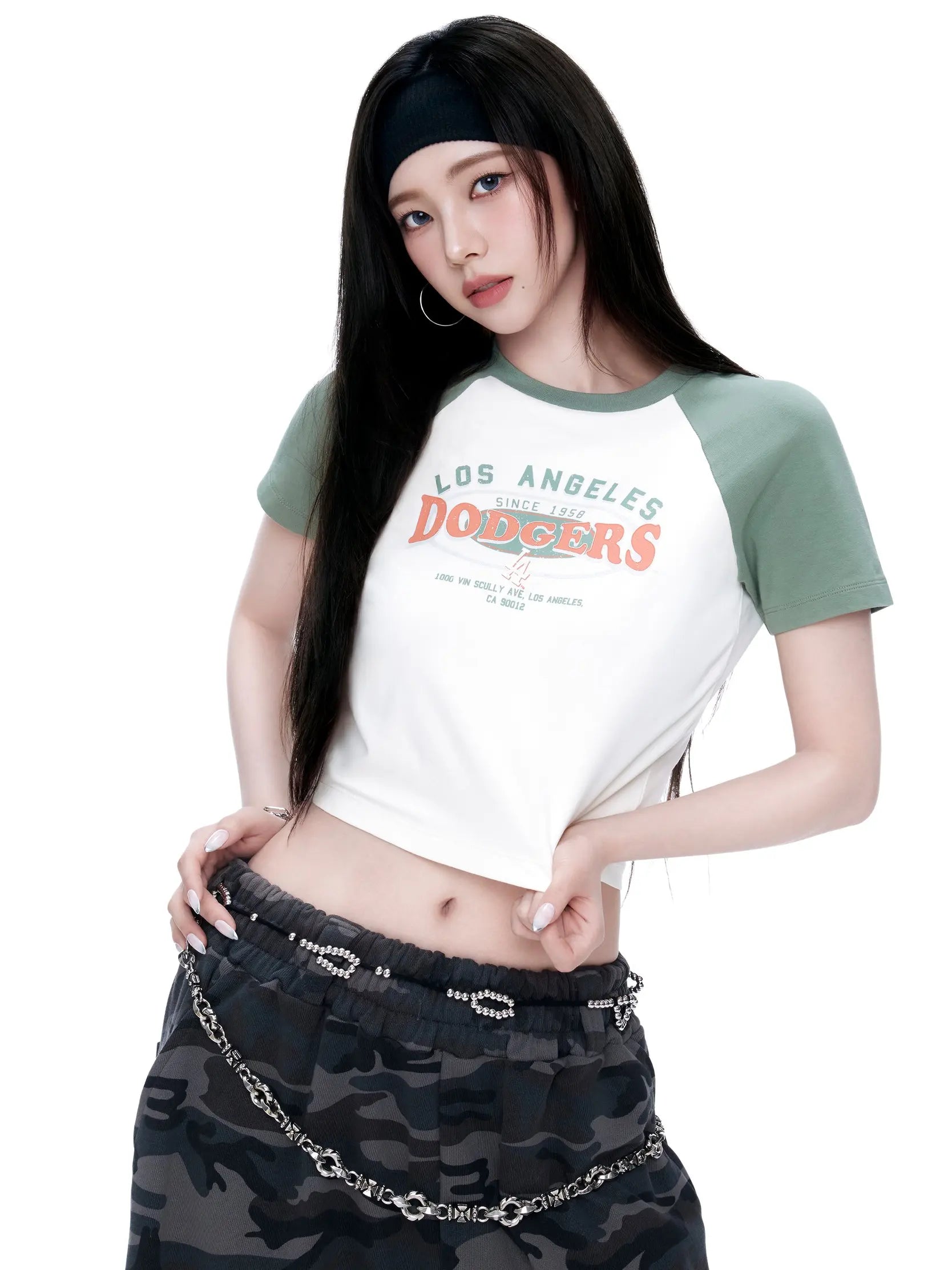 Aespa Karina PICK] MLB Women's Varsity Vintage Washed Raglan Crop