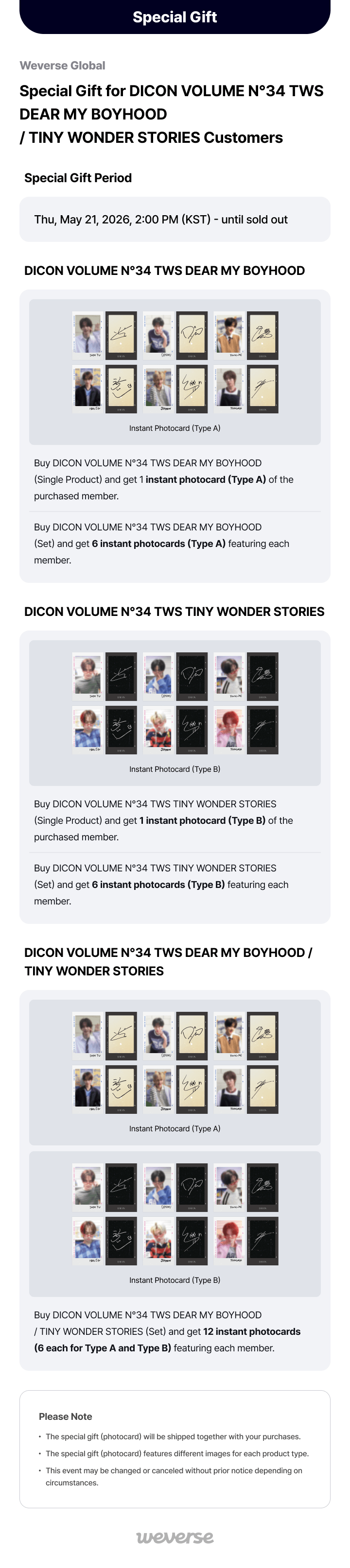 TWS DICON VOLUME N°34 - DEAR MY BOYHOOD / TINY WONDER STORIES (+Pre-Order Gifts)