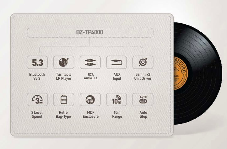 BRITZ - Vinyl LP Player + Bluetooth Speaker