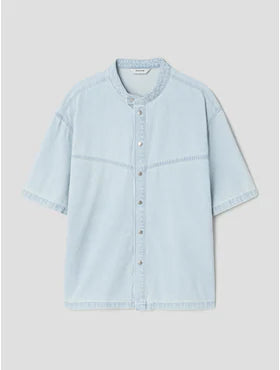8 seconds Rider Detail Short Sleeve Denim Shirt - Sky Blue Worn by Enhypen Sunoo