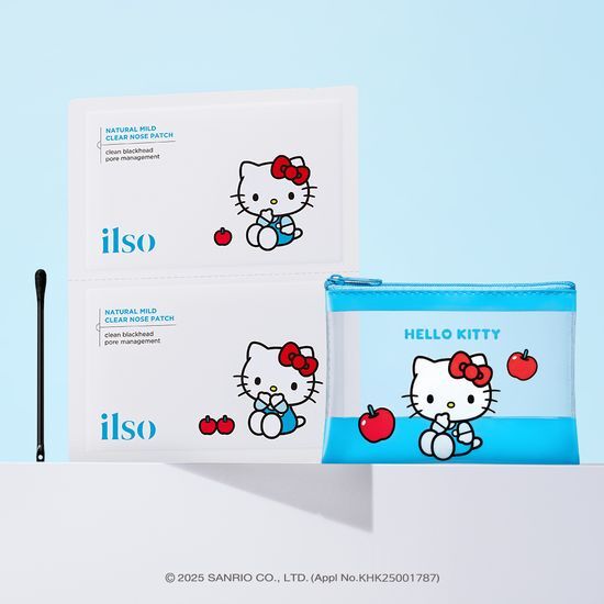 [Hello Kitty X Ilso Natural Mild Clear Nose Pack 10 Sheets (+Hello Kitty Pouch + 20 Extruded Cotton Swabs)