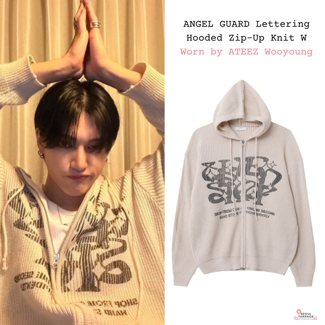 ATEEZ ソウルコン パーカー ATEEZ Wooyoung Worn Huecloset Lettering Hooded Zip-Up Knit Unisex
