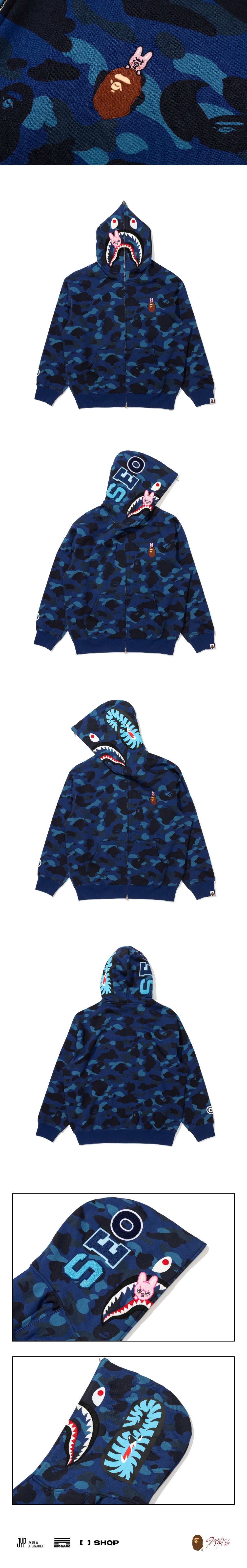 A Bathing Ape BAPE X Stray Kids SHARK FULL ZIP HOODIE