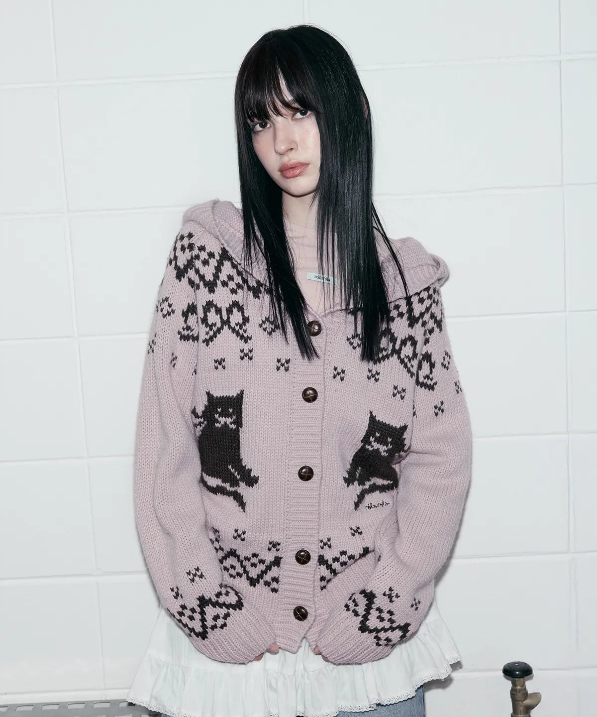 IVE WONYOUNG X ROLAROLA - CAT JACQUARD HOODIE CARDIGAN FREESIZE