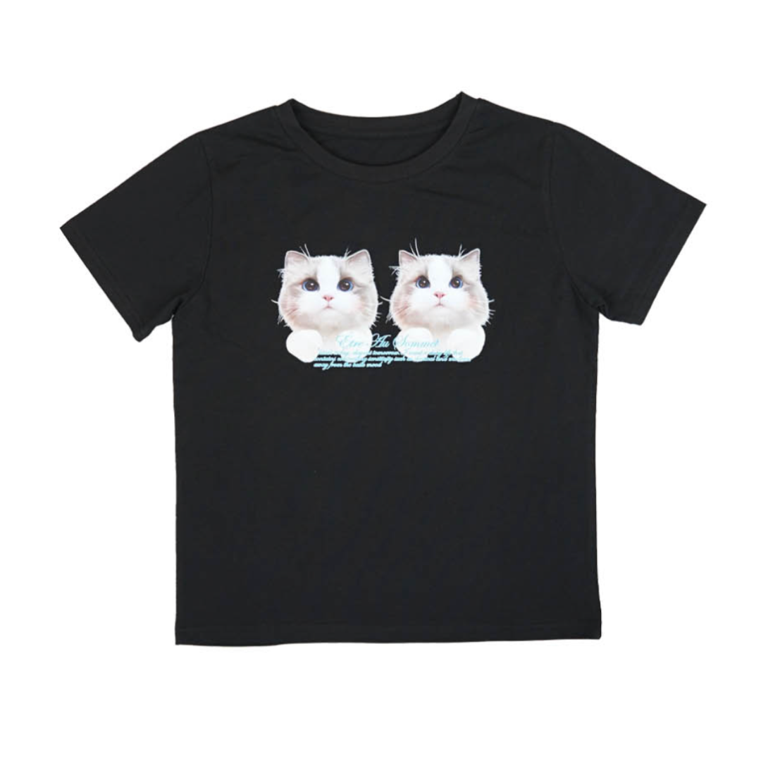 ETRE AU SOMMET Twin cat face half tee Seen worn by BLACKPINK JISOO