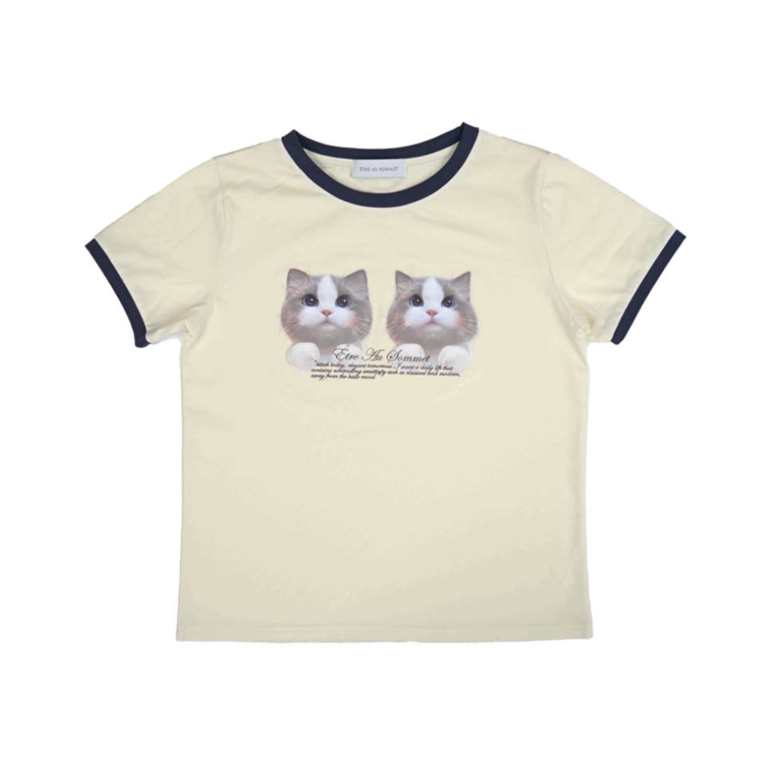 ETRE AU SOMMET Twin cat face half tee Seen worn by BLACKPINK JISOO