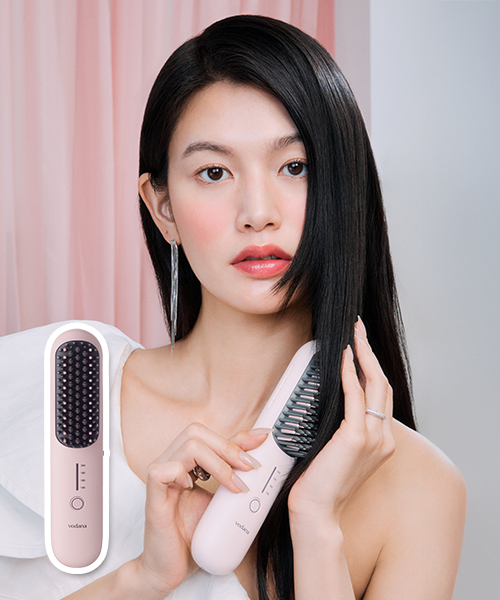 Vondana Easy Up Hair Styler Brush Curling Iron (Powder Pink)