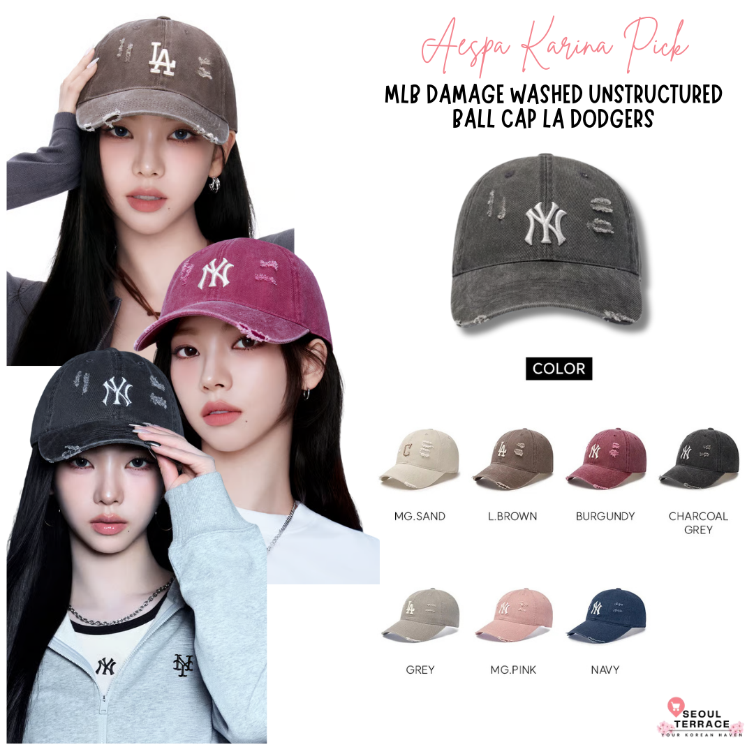 Aespa Karina Pick] 26SS MLB Damage Washed Unstructured Ball Cap
