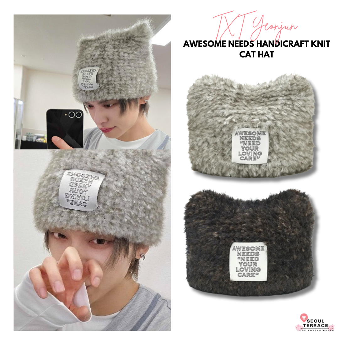 TXT Yeonjun Worn] AWESOME NEEDS Handicraft Knit Cat Hat – SEOUL