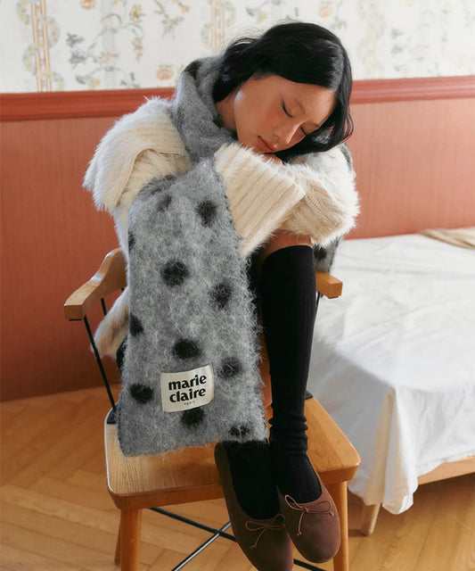 Marie Claire (FW25) Paris Collection - Dot Reversible Wool Muffler (Gray,Black)