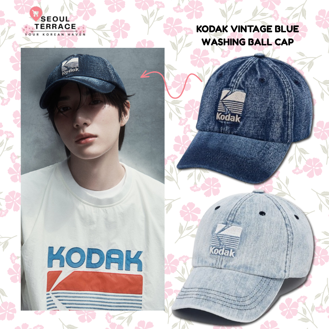 キャップ [ KODAK ] VINTAGE BLUE WASHING BALL CAP TXT Beomgyu Worn] Kodak Vintage Blue Washing Ball Cap