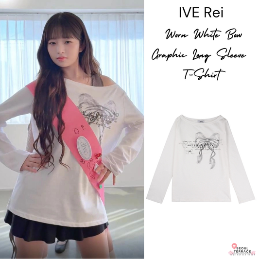 IVE Rei White Bow Graphic Long Sleeve T-Shirt