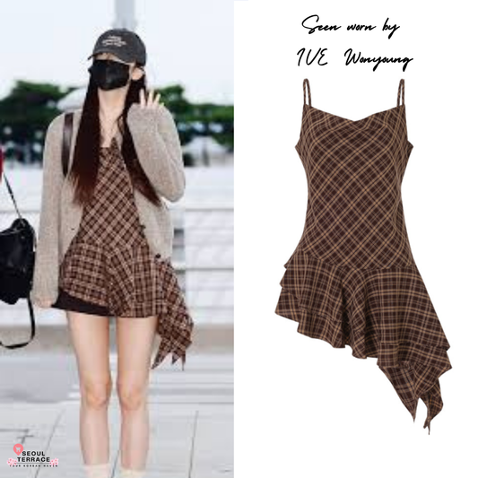 IVE Jang Wonyoung Worn - Lang&Lu CHEX Unbalance Blouse