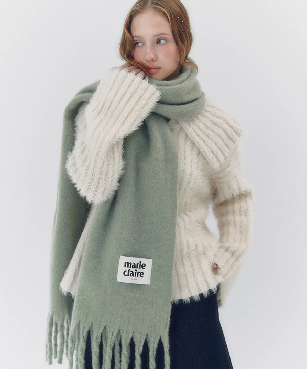 Marie Claire (FW25) Paris Collection - Fuzzy Solid Muffler (Red,White,Green,Sky Blue)