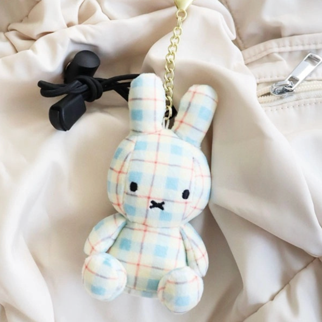 Miffy Plush Keyring 11cm - Bread Toast, Cream Check, Denim, Rainbow, Mocha, Pink, Red Bean Check Bag Charm