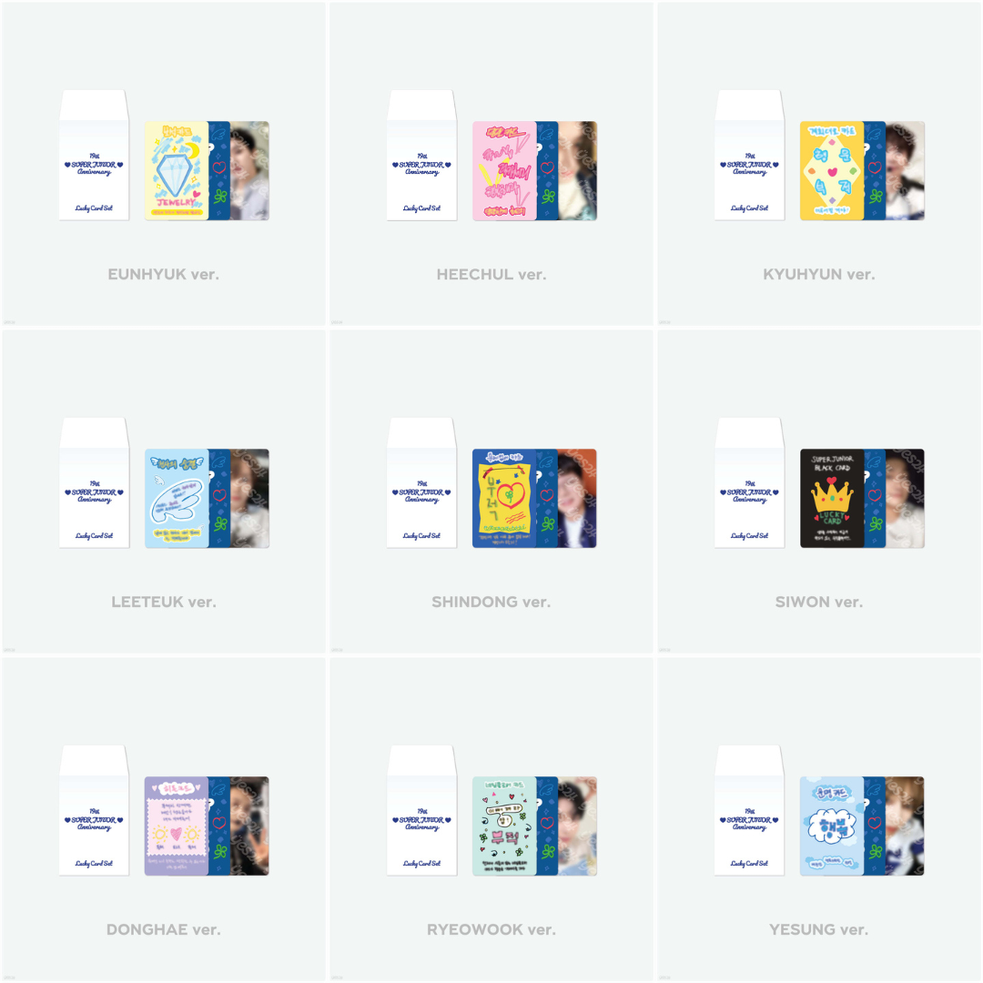 SUPER JUNIOR 19TH ANNIVERSARY KEYRING DOLL PROP ACRYLIC STAND LUCKY CARD SET