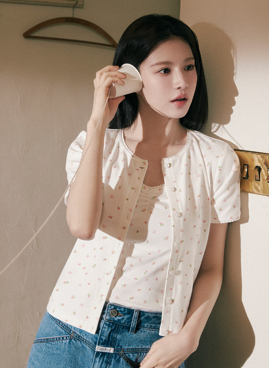Marithé et François Girbaud - W FLOWER CARDIGAN TEE (White/Gray) - Worn by Go Youn-jung