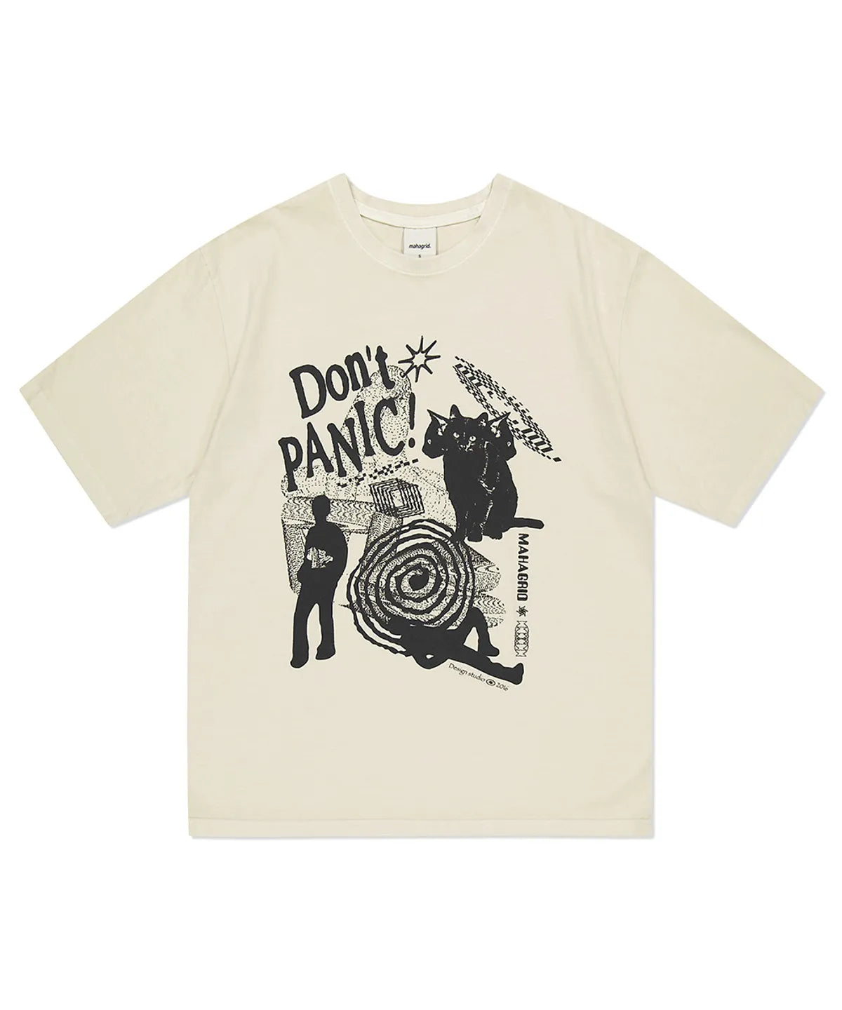 Worn by Seventeen Jeonghan - mahagrid – DON’T PANIC Pigment Tee (Charcoal)