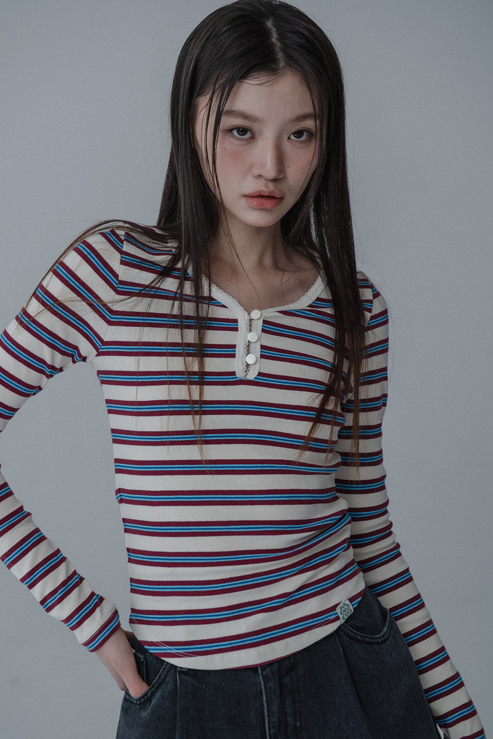 MULTI PINCOAT SLIM TSHIRT_CREAM WINE