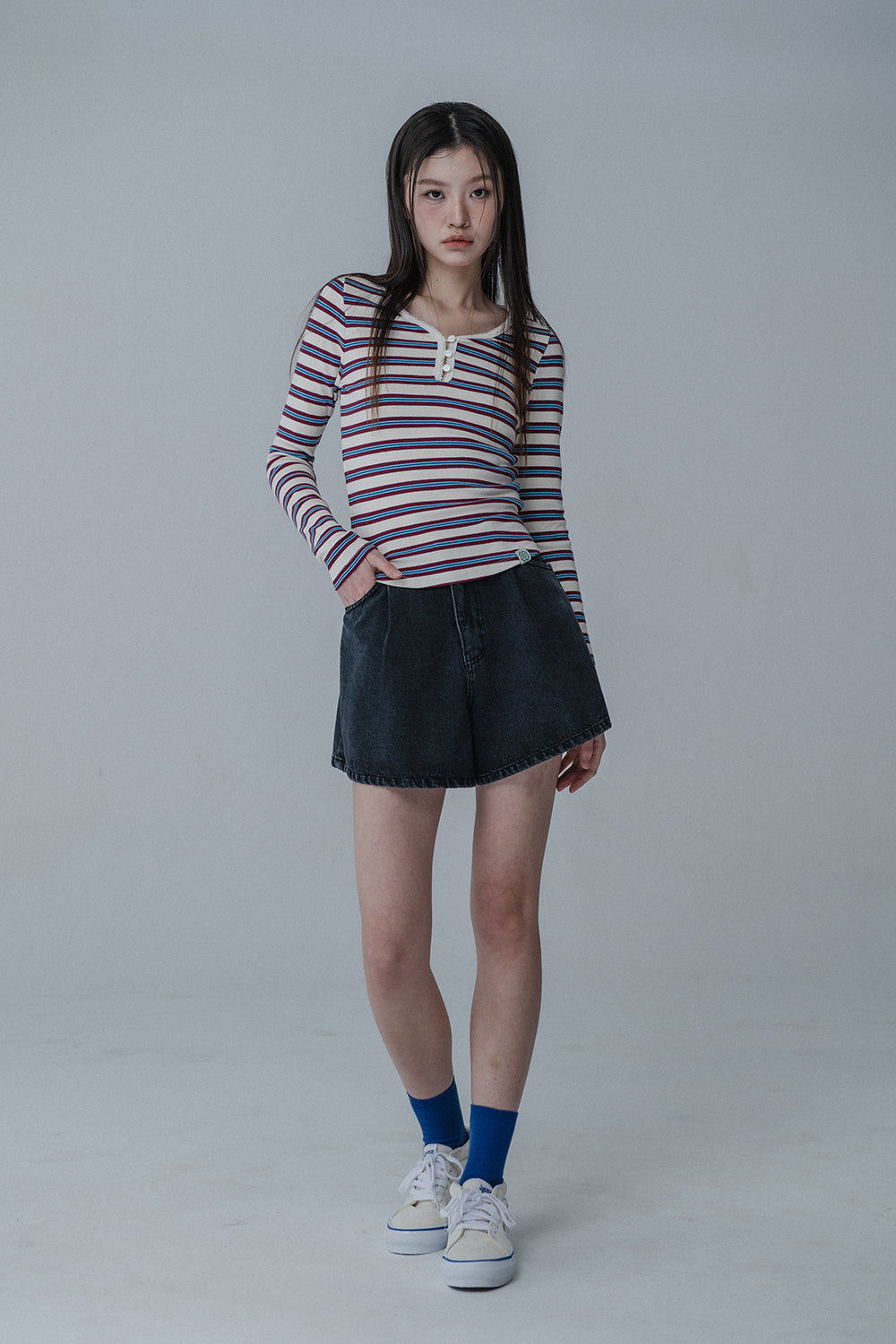MULTI PINCOAT SLIM TSHIRT_CREAM WINE