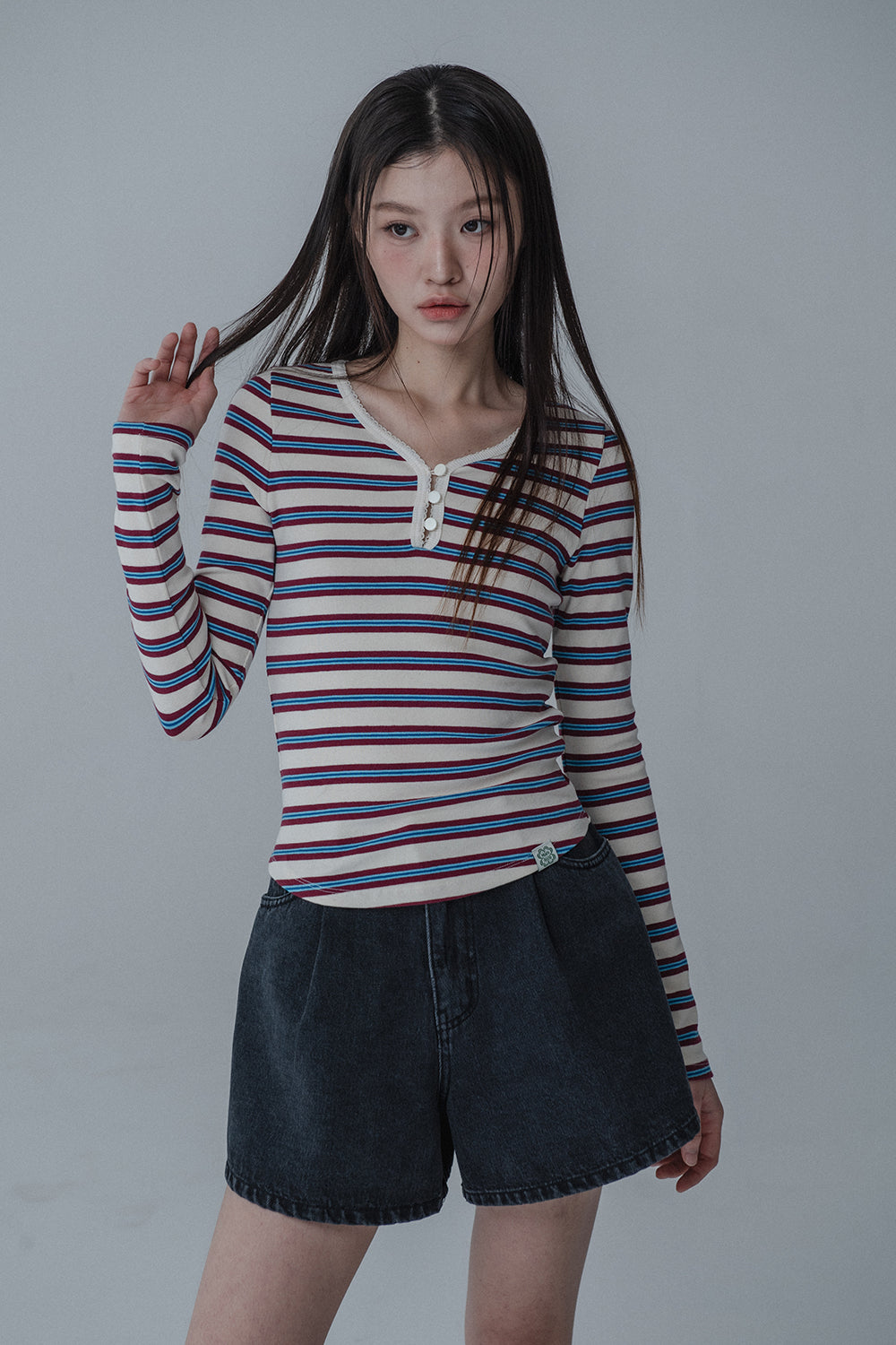 MULTI PINCOAT SLIM TSHIRT_CREAM WINE