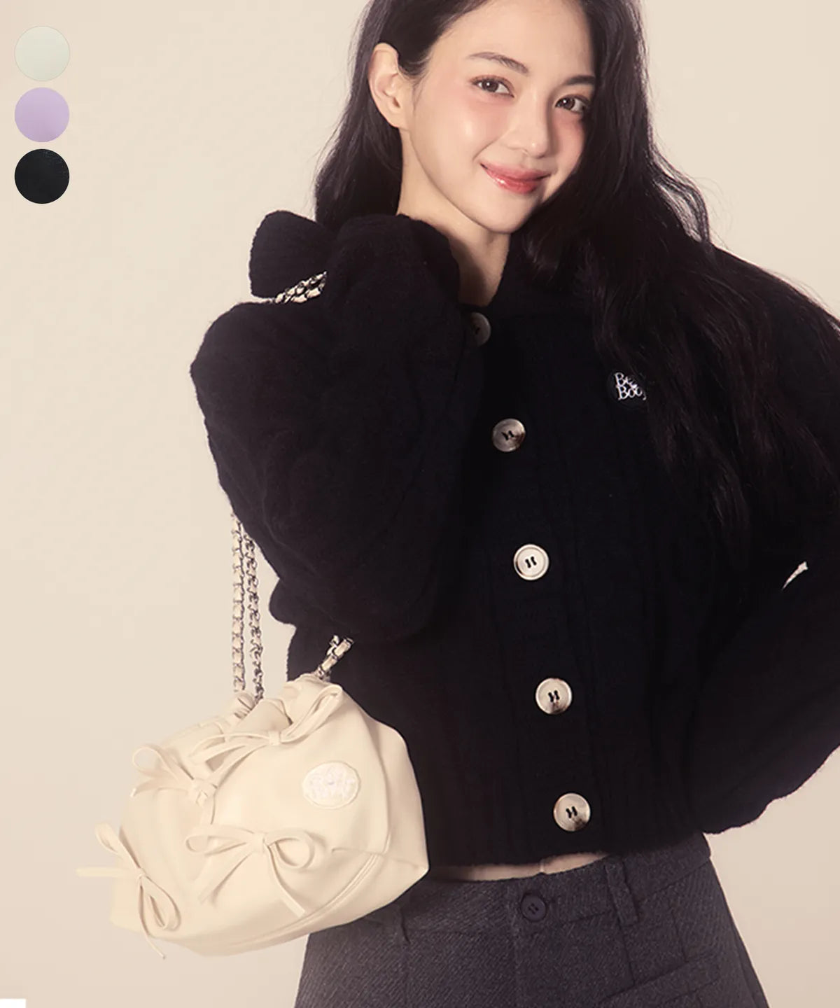 ULKIN CANVAS Betty Boop Ribbon Chain Bucket Bag