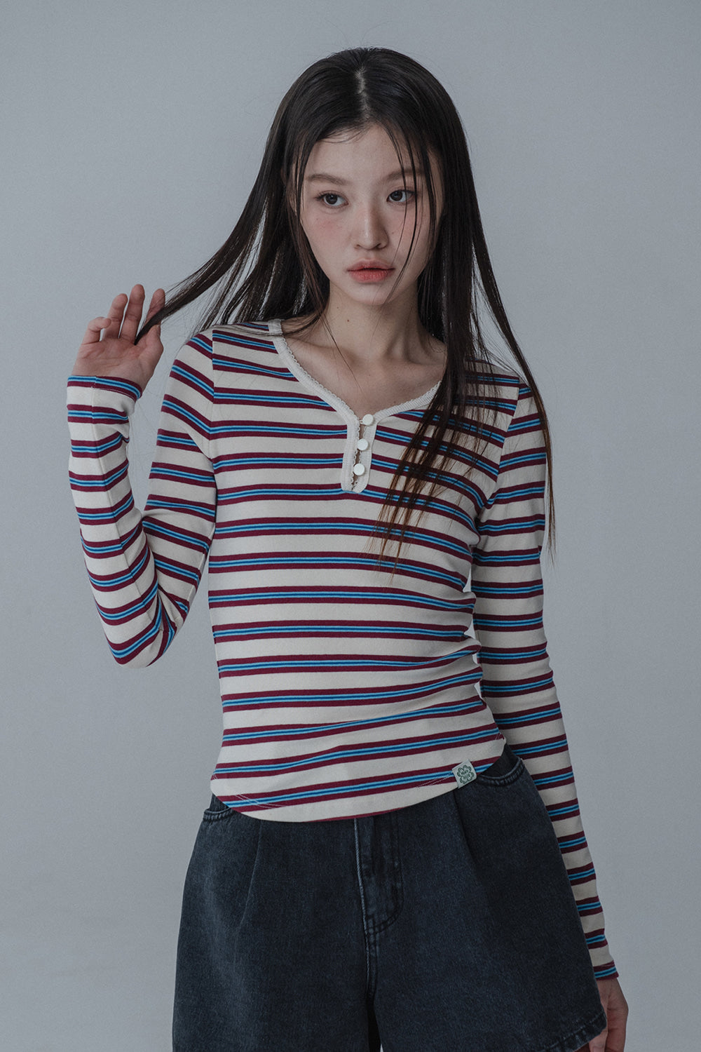 MULTI PINCOAT SLIM TSHIRT_CREAM WINE