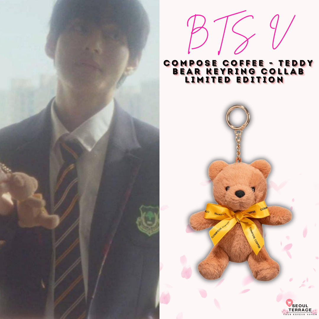 BTS V - Teddy Bear Keyring Compose Coffee Collab Limited Edition