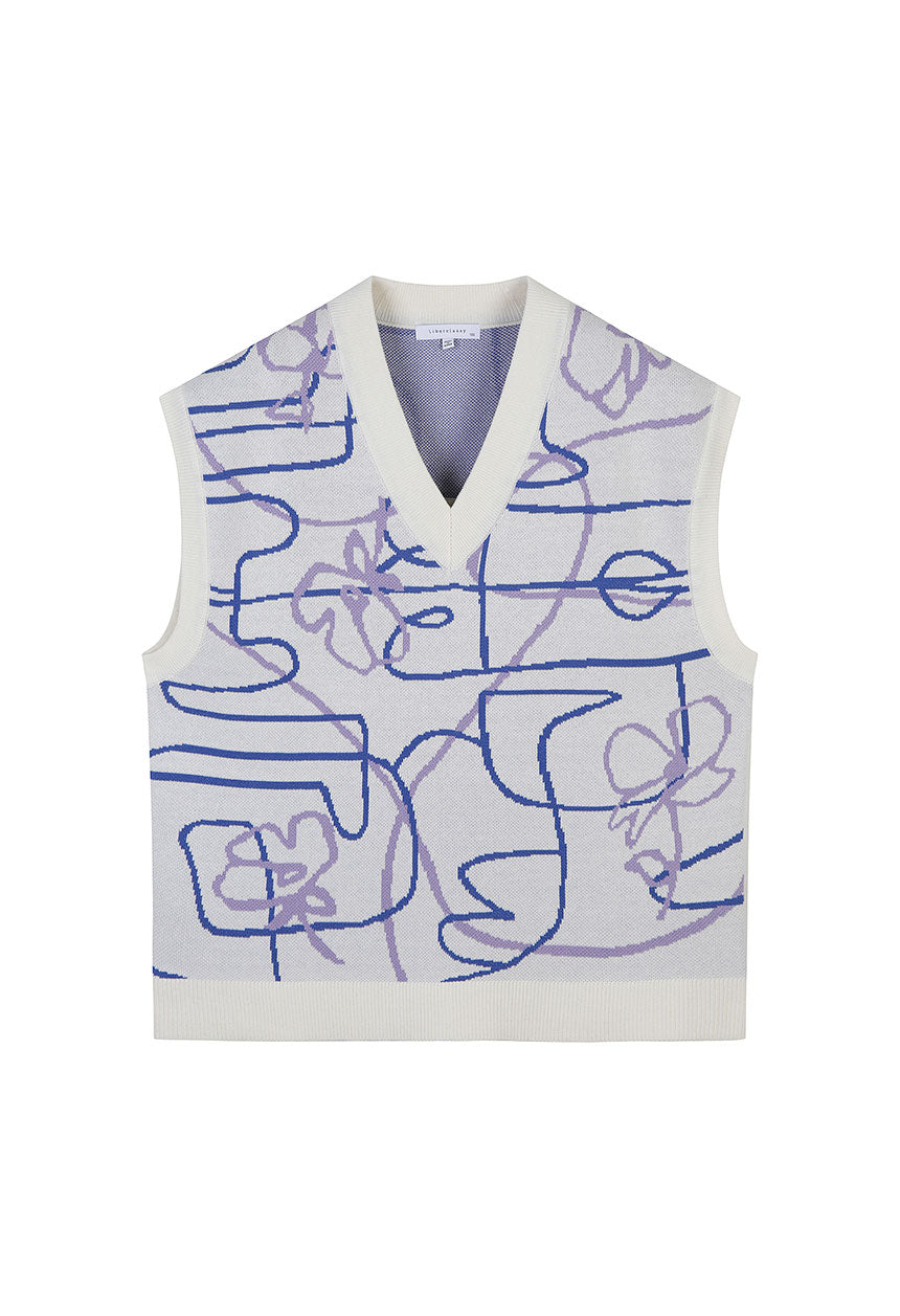 [Cha Eun Woo Worn] Liber Classy Ivory Overfit Jacquard V-Neck Vest