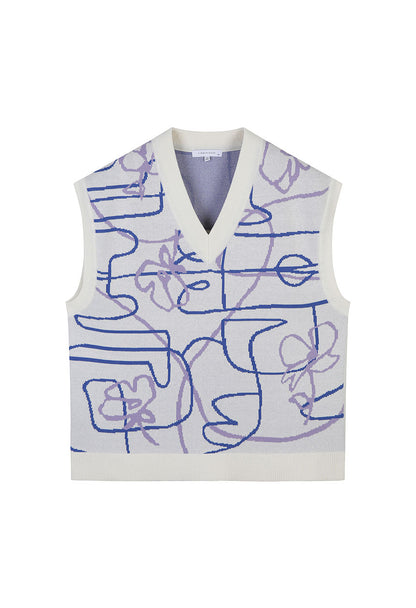 [Cha Eun Woo Worn] Liber Classy Ivory Overfit Jacquard V-Neck Vest