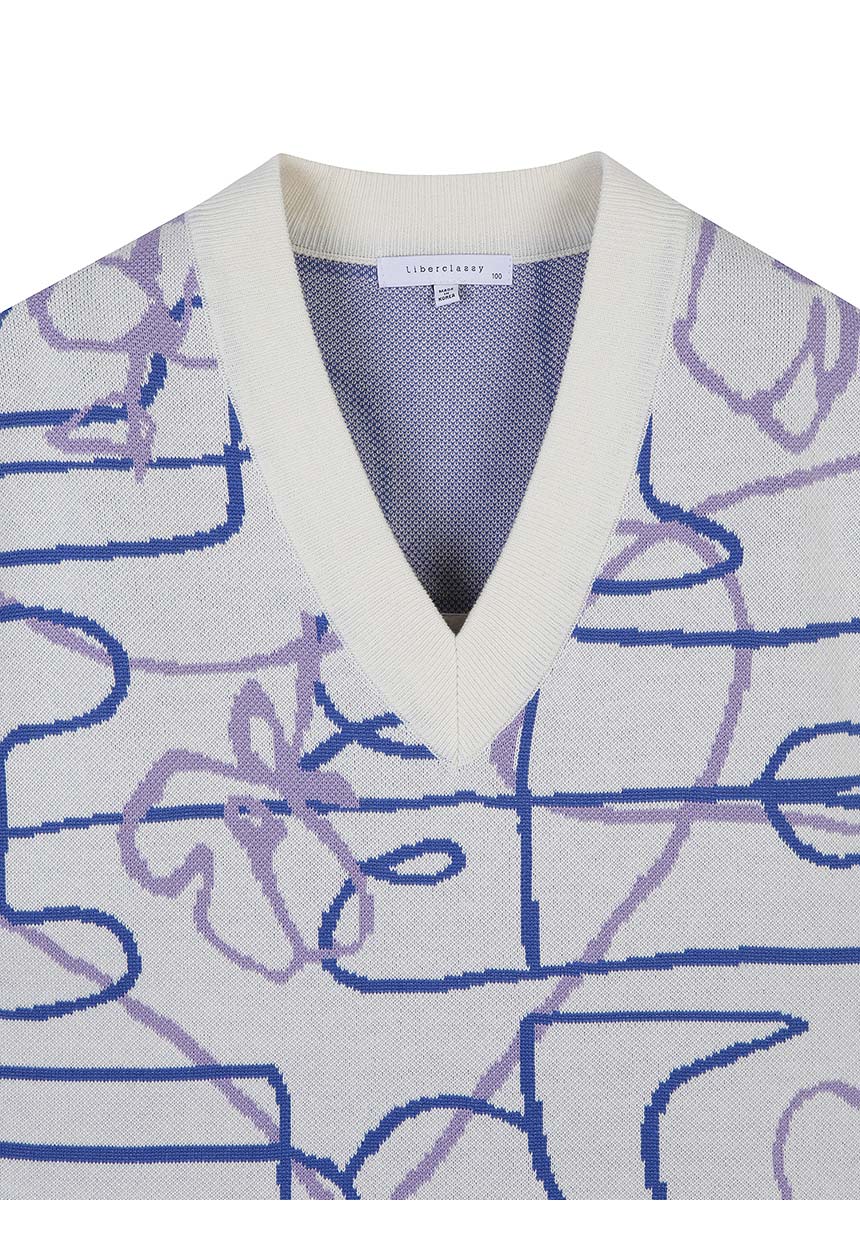 [Cha Eun Woo Worn] Liber Classy Ivory Overfit Jacquard V-Neck Vest