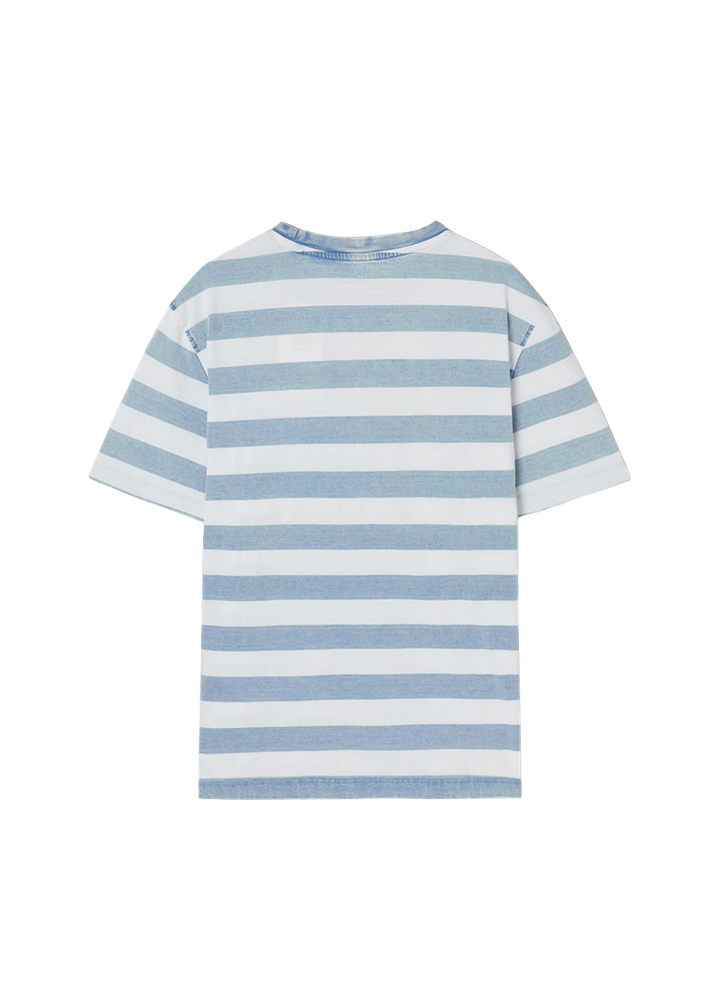 [Straykids Hyunjin Worn] 26 Summer Guess Men Regular Indigo Stripe Short Sleeve T-Shirt _  Light Blue