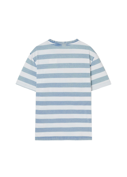 [Straykids Hyunjin Worn] 26 Summer Guess Men Regular Indigo Stripe Short Sleeve T-Shirt _  Light Blue