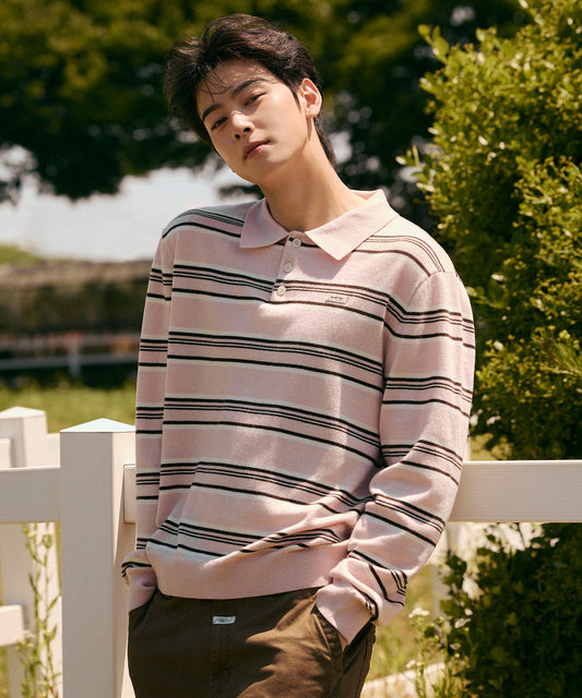 [Worn by Cha Eunwoo] Marithé et François Girbaud Regular Logo Stripe Polo Knit