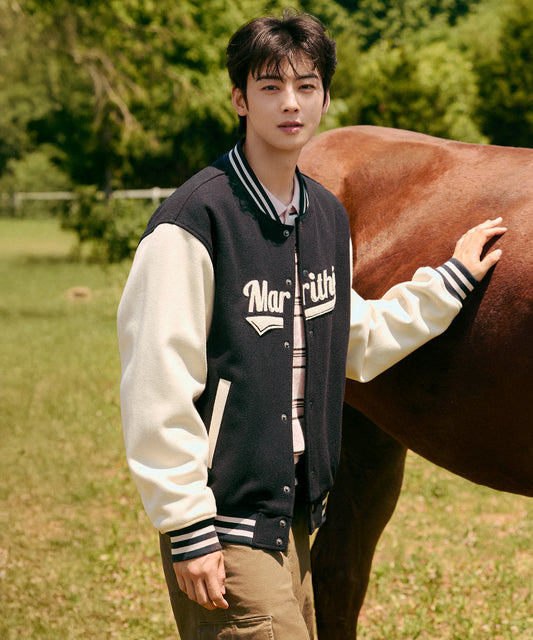 [Worn by Cha Eunwoo] Marithé et François Girbaud Logo Point Wool Varsity Jacket