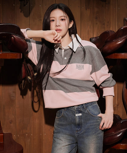 [Cha Eunwoo & Go Youn Jung Worn] Marithé et François Girbaud Classic Logo Stripe Rugby Sweatshirt