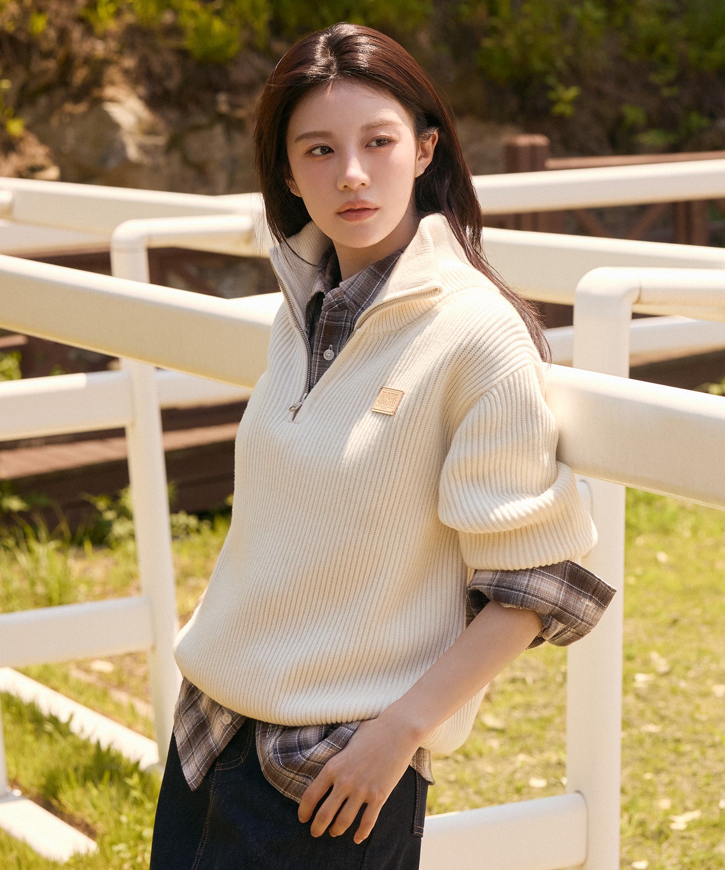[Cha Eunwoo & Go Youn Jung Worn] Marithé et François Girbaud Half Neck Zip-Up Knit