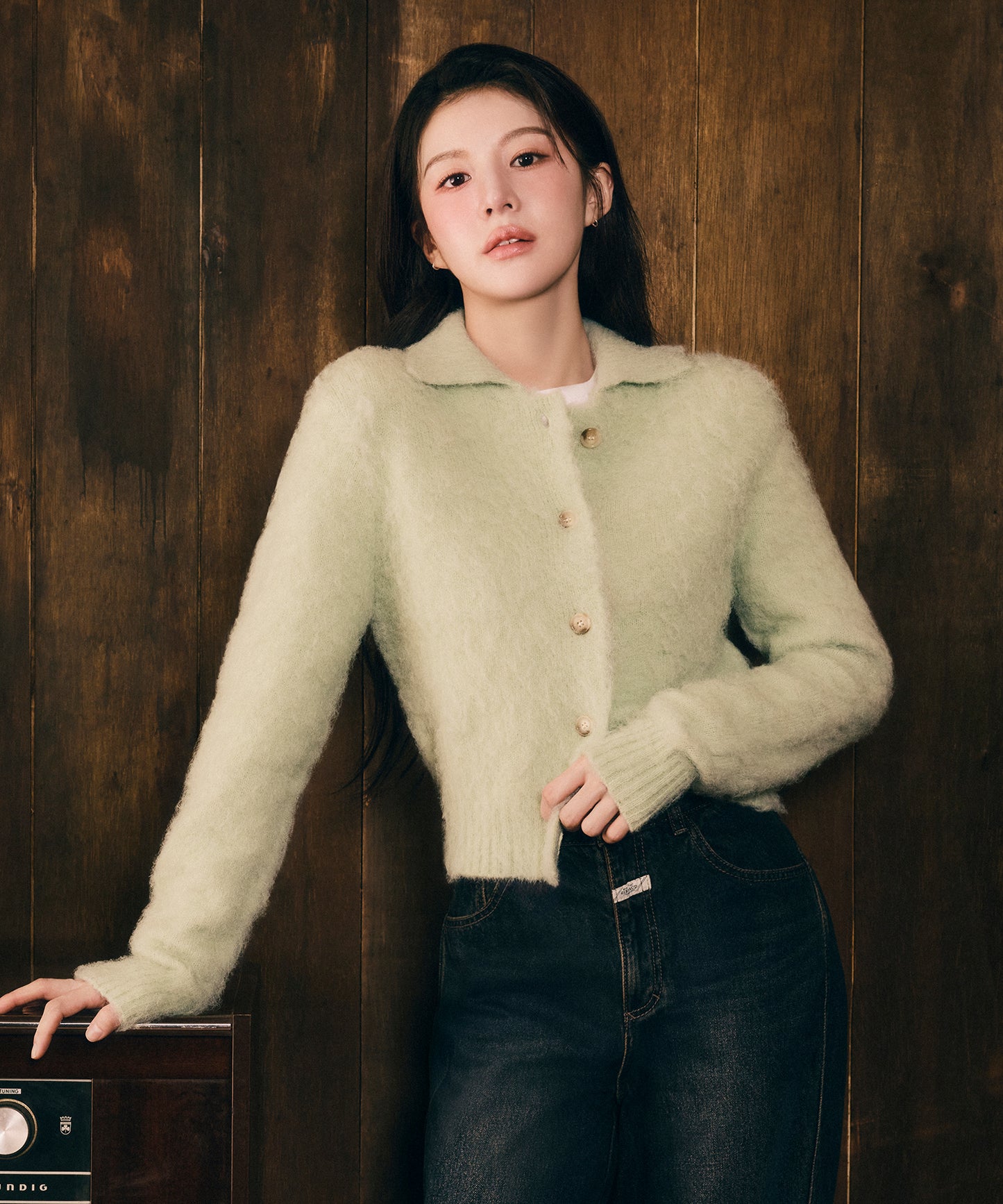 [Go Youn Jung Worn] Marithé et François Girbaud W Hairy Collar Cardigan