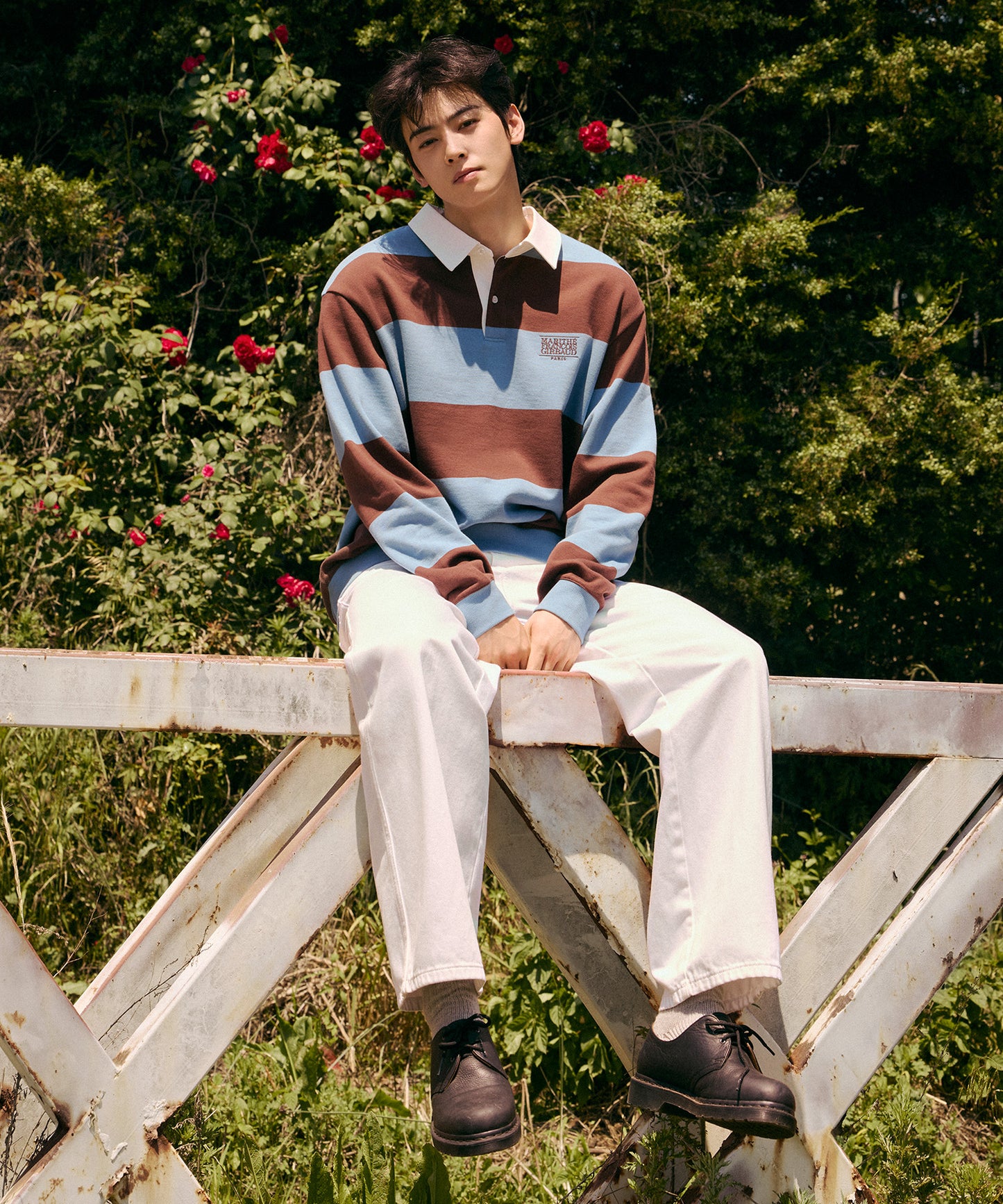 [Cha Eunwoo & Go Youn Jung Worn] Marithé et François Girbaud Classic Logo Stripe Rugby Sweatshirt