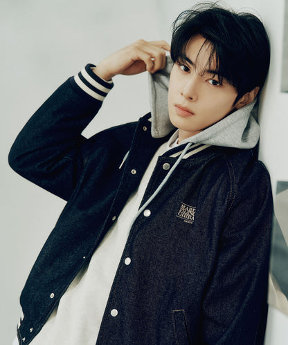 [Cha Eunwoo Worn] Marithé et François Girbaud Classic Logo Raglan Denim Varsity Jacket