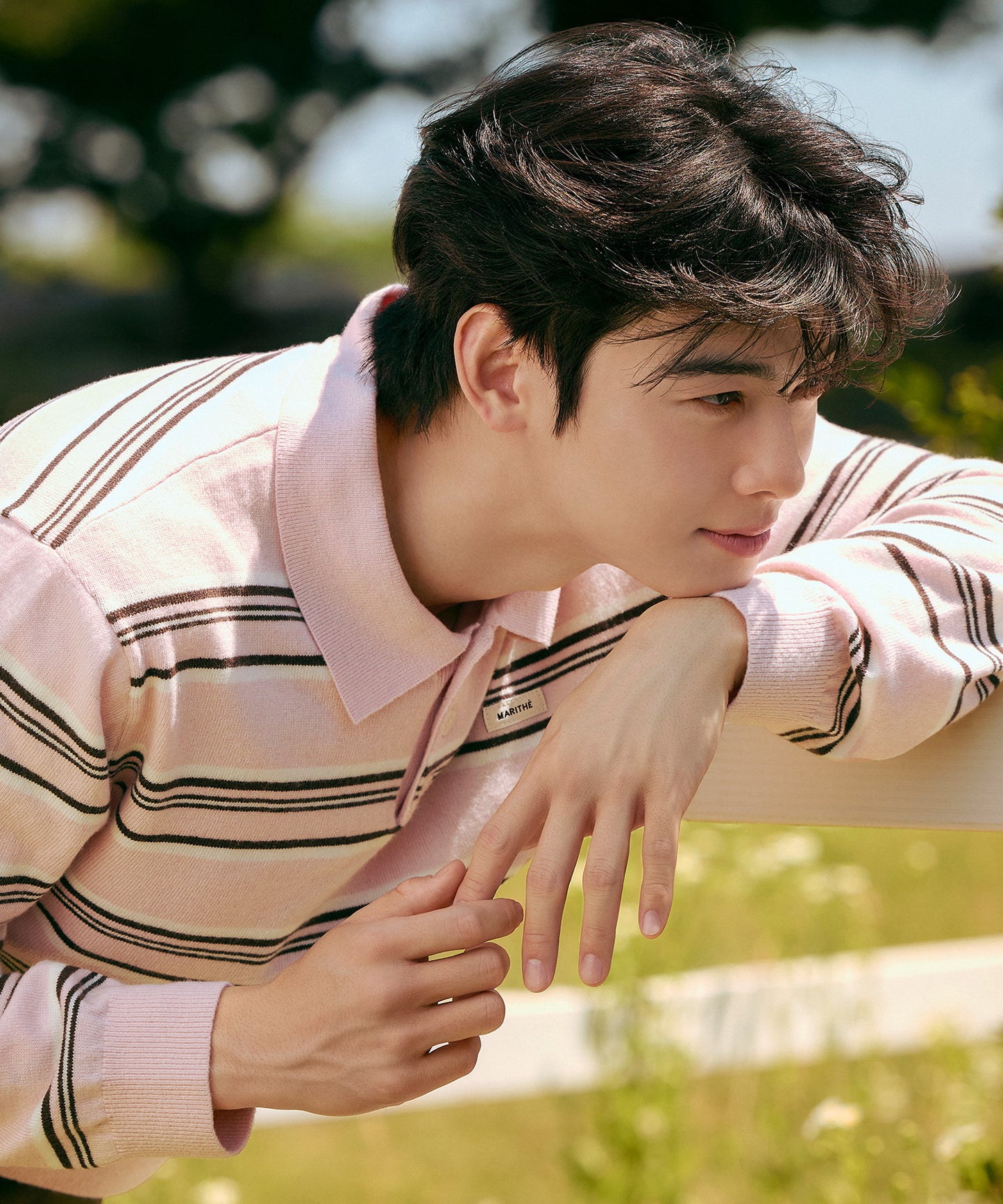 [Worn by Cha Eunwoo] Marithé et François Girbaud Regular Logo Stripe Polo Knit
