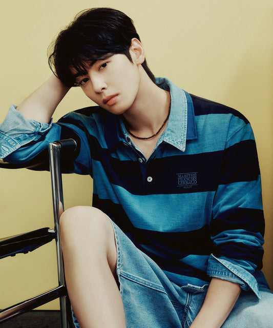 [Cha Eunwoo Worn] Marithé et François Girbaud Washed Denim Collar Long Sleeve Tee