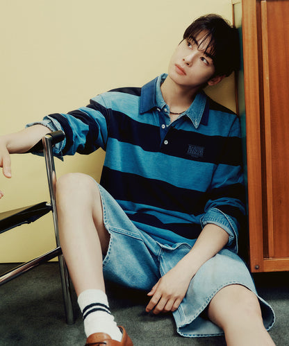 [Cha Eunwoo Worn] Marithé et François Girbaud Washed Denim Collar Long Sleeve Tee