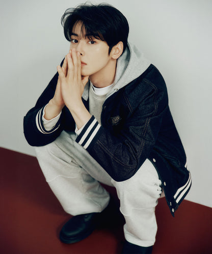 [Cha Eunwoo Worn] Marithé et François Girbaud Classic Logo Raglan Denim Varsity Jacket