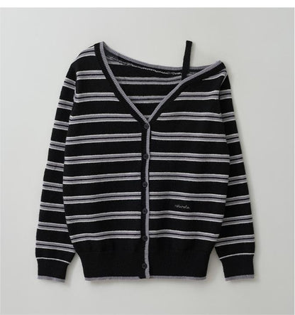 IVE Wonyoung Worn - ONE OFF SHOULDER STRIPE WOOL BLENDED