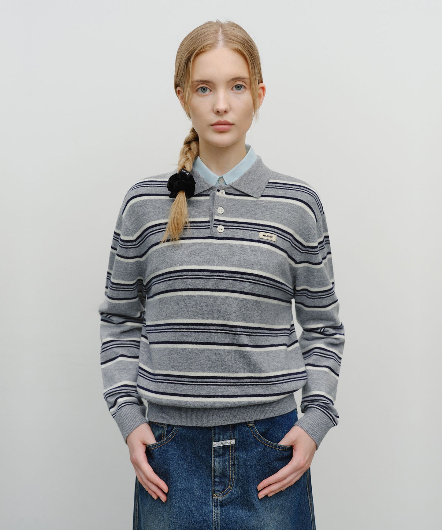 [Worn by Cha Eunwoo] Marithé et François Girbaud Regular Logo Stripe Polo Knit